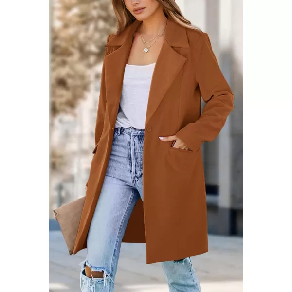 imagePRETTYGARDEN Womens 2023 Fall Long Blazer Jackets Long Sleeve Lapel Pockets Loose Fit Work Casual Blazers OuterwearBrown