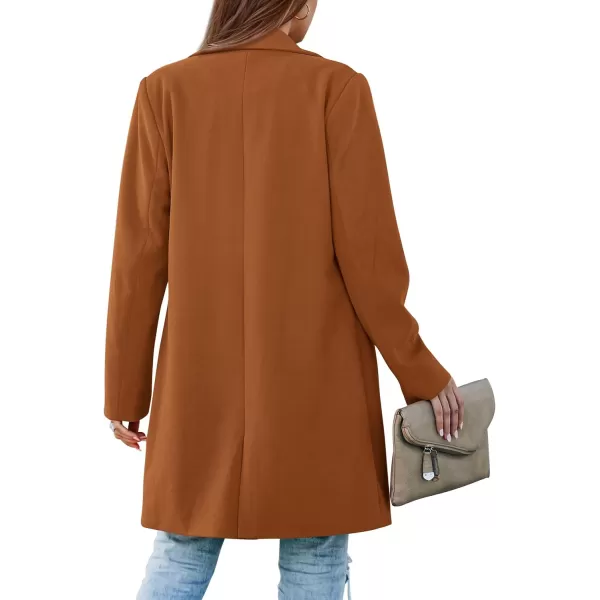 imagePRETTYGARDEN Womens 2023 Fall Long Blazer Jackets Long Sleeve Lapel Pockets Loose Fit Work Casual Blazers OuterwearBrown