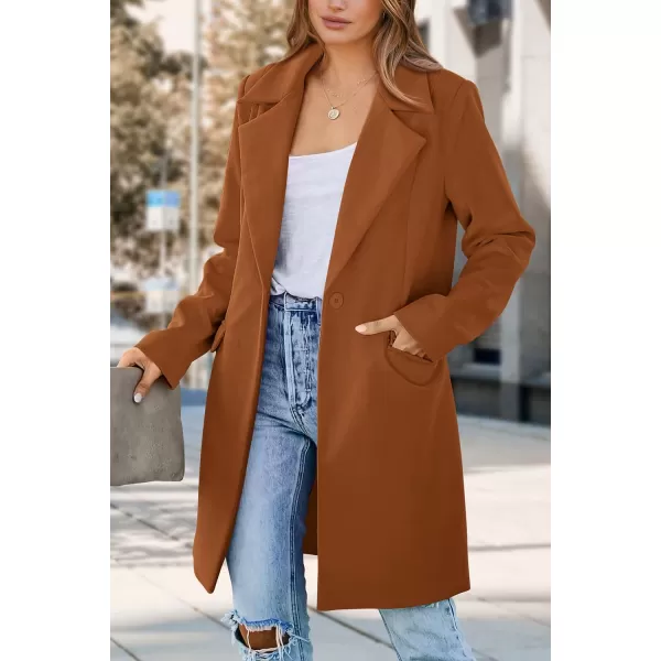 imagePRETTYGARDEN Womens 2023 Fall Long Blazer Jackets Long Sleeve Lapel Pockets Loose Fit Work Casual Blazers OuterwearBrown