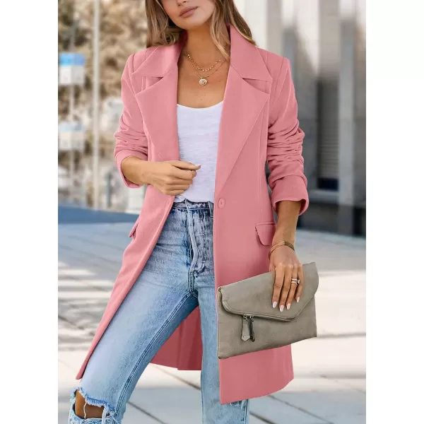imagePRETTYGARDEN Womens 2023 Fall Long Blazer Jackets Long Sleeve Lapel Pockets Loose Fit Work Casual Blazers OuterwearDusty Pink