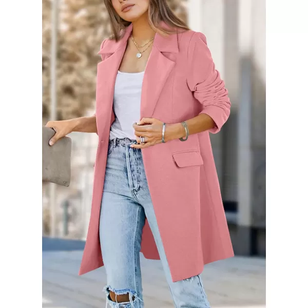imagePRETTYGARDEN Womens 2023 Fall Long Blazer Jackets Long Sleeve Lapel Pockets Loose Fit Work Casual Blazers OuterwearDusty Pink