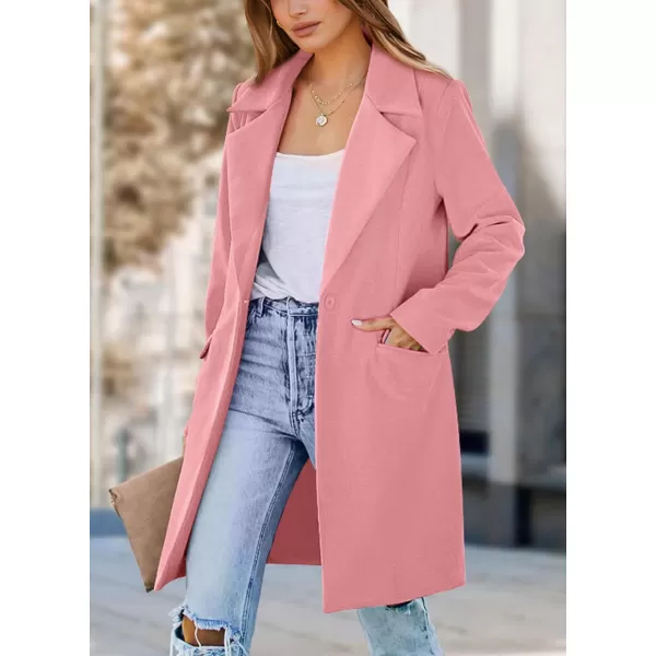 imagePRETTYGARDEN Womens 2023 Fall Long Blazer Jackets Long Sleeve Lapel Pockets Loose Fit Work Casual Blazers OuterwearDusty Pink