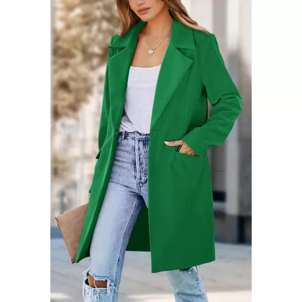 imagePRETTYGARDEN Womens 2023 Fall Long Blazer Jackets Long Sleeve Lapel Pockets Loose Fit Work Casual Blazers OuterwearGreen