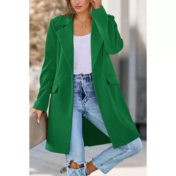 imagePRETTYGARDEN Womens 2023 Fall Long Blazer Jackets Long Sleeve Lapel Pockets Loose Fit Work Casual Blazers OuterwearGreen