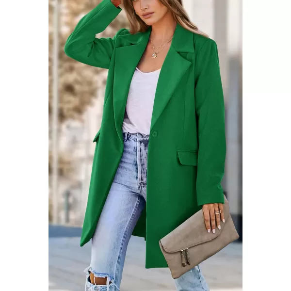 imagePRETTYGARDEN Womens 2023 Fall Long Blazer Jackets Long Sleeve Lapel Pockets Loose Fit Work Casual Blazers OuterwearGreen