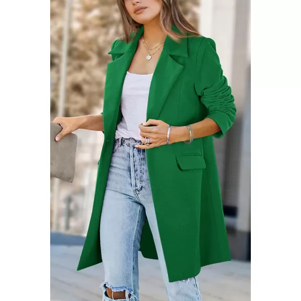 imagePRETTYGARDEN Womens 2023 Fall Long Blazer Jackets Long Sleeve Lapel Pockets Loose Fit Work Casual Blazers OuterwearGreen