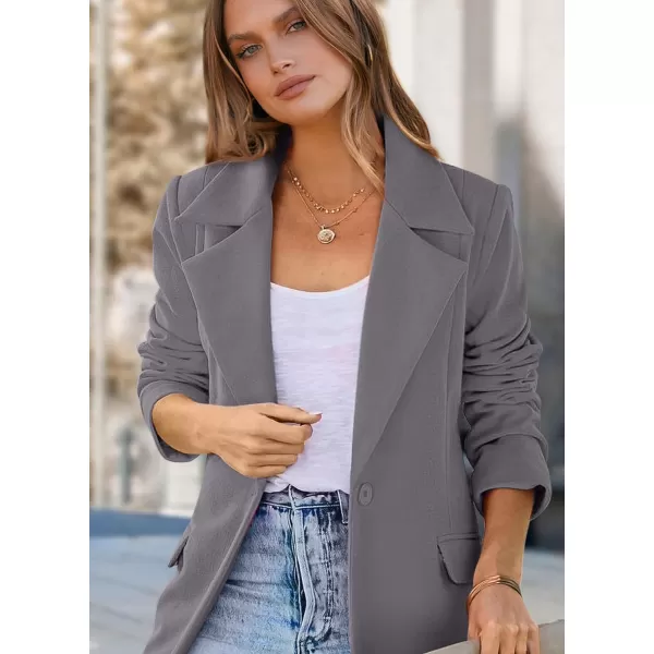 imagePRETTYGARDEN Womens 2023 Fall Long Blazer Jackets Long Sleeve Lapel Pockets Loose Fit Work Casual Blazers OuterwearGrey
