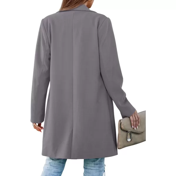 imagePRETTYGARDEN Womens 2023 Fall Long Blazer Jackets Long Sleeve Lapel Pockets Loose Fit Work Casual Blazers OuterwearGrey