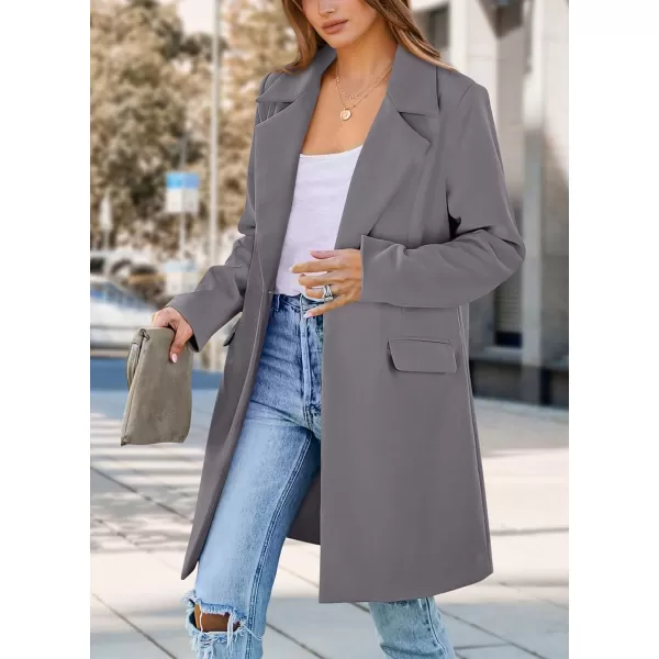 imagePRETTYGARDEN Womens 2023 Fall Long Blazer Jackets Long Sleeve Lapel Pockets Loose Fit Work Casual Blazers OuterwearGrey