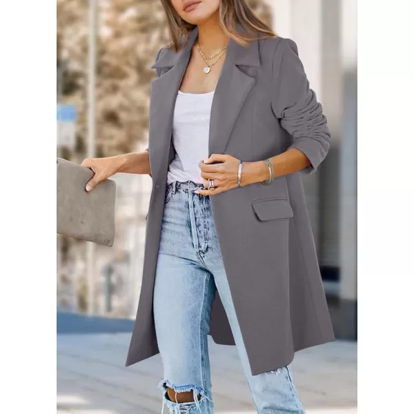 imagePRETTYGARDEN Womens 2023 Fall Long Blazer Jackets Long Sleeve Lapel Pockets Loose Fit Work Casual Blazers OuterwearGrey