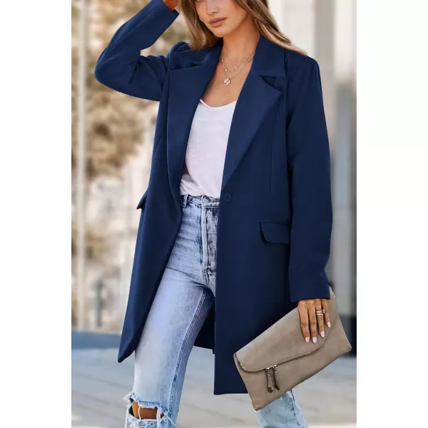 imagePRETTYGARDEN Womens 2023 Fall Long Blazer Jackets Long Sleeve Lapel Pockets Loose Fit Work Casual Blazers OuterwearNavy