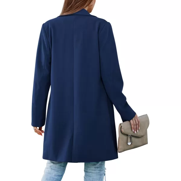 imagePRETTYGARDEN Womens 2023 Fall Long Blazer Jackets Long Sleeve Lapel Pockets Loose Fit Work Casual Blazers OuterwearNavy