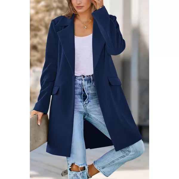 imagePRETTYGARDEN Womens 2023 Fall Long Blazer Jackets Long Sleeve Lapel Pockets Loose Fit Work Casual Blazers OuterwearNavy