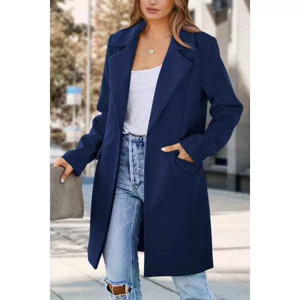 imagePRETTYGARDEN Womens 2023 Fall Long Blazer Jackets Long Sleeve Lapel Pockets Loose Fit Work Casual Blazers OuterwearNavy