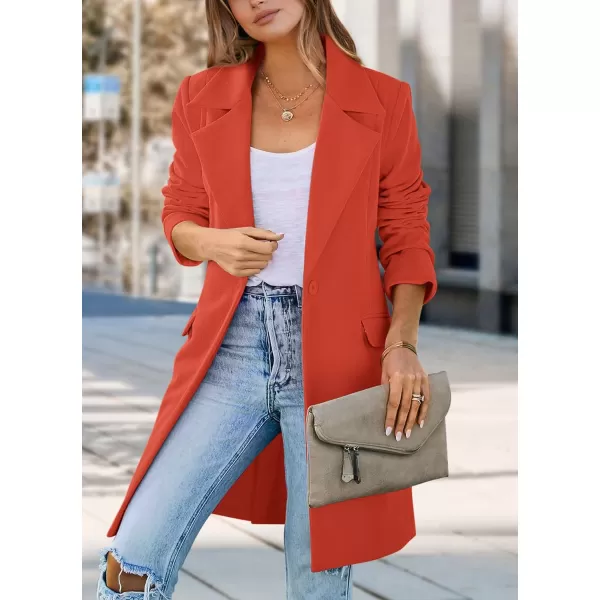 imagePRETTYGARDEN Womens 2023 Fall Long Blazer Jackets Long Sleeve Lapel Pockets Loose Fit Work Casual Blazers OuterwearOrange Red