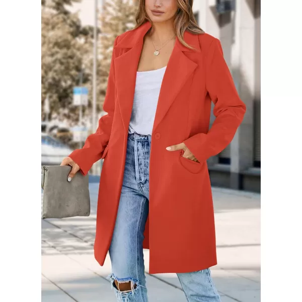 imagePRETTYGARDEN Womens 2023 Fall Long Blazer Jackets Long Sleeve Lapel Pockets Loose Fit Work Casual Blazers OuterwearOrange Red