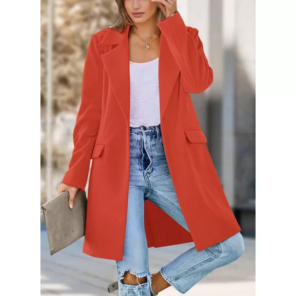 imagePRETTYGARDEN Womens 2023 Fall Long Blazer Jackets Long Sleeve Lapel Pockets Loose Fit Work Casual Blazers OuterwearOrange Red