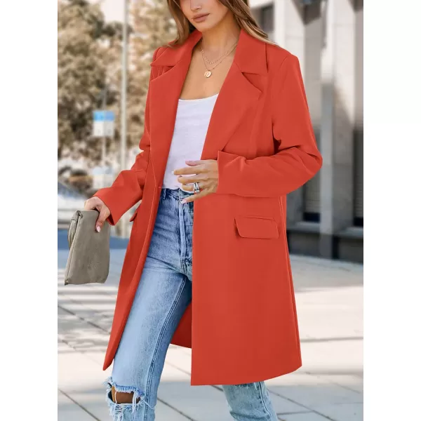 imagePRETTYGARDEN Womens 2023 Fall Long Blazer Jackets Long Sleeve Lapel Pockets Loose Fit Work Casual Blazers OuterwearOrange Red