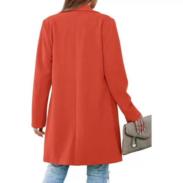 imagePRETTYGARDEN Womens 2023 Fall Long Blazer Jackets Long Sleeve Lapel Pockets Loose Fit Work Casual Blazers OuterwearOrange Red