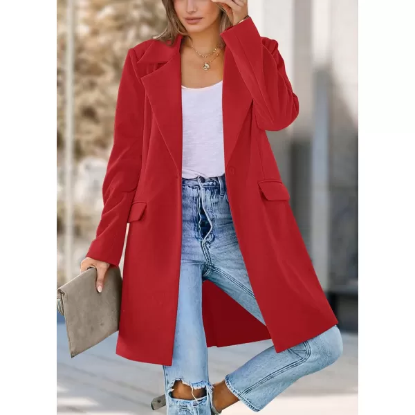 imagePRETTYGARDEN Womens 2023 Fall Long Blazer Jackets Long Sleeve Lapel Pockets Loose Fit Work Casual Blazers OuterwearRed