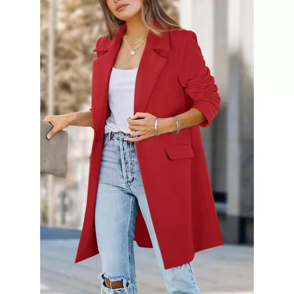 imagePRETTYGARDEN Womens 2023 Fall Long Blazer Jackets Long Sleeve Lapel Pockets Loose Fit Work Casual Blazers OuterwearRed