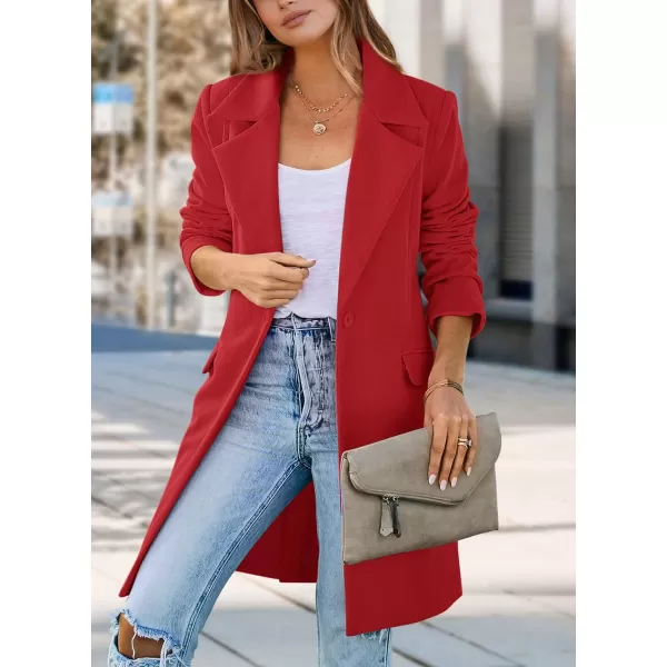 imagePRETTYGARDEN Womens 2023 Fall Long Blazer Jackets Long Sleeve Lapel Pockets Loose Fit Work Casual Blazers OuterwearRed