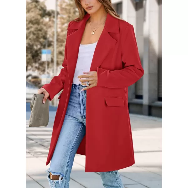 imagePRETTYGARDEN Womens 2023 Fall Long Blazer Jackets Long Sleeve Lapel Pockets Loose Fit Work Casual Blazers OuterwearRed