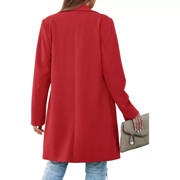 imagePRETTYGARDEN Womens 2023 Fall Long Blazer Jackets Long Sleeve Lapel Pockets Loose Fit Work Casual Blazers OuterwearRed