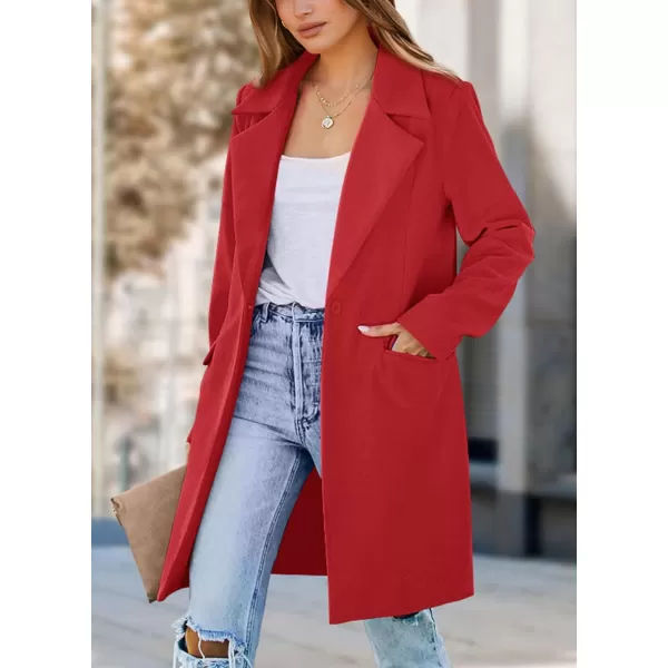 imagePRETTYGARDEN Womens 2023 Fall Long Blazer Jackets Long Sleeve Lapel Pockets Loose Fit Work Casual Blazers OuterwearRed