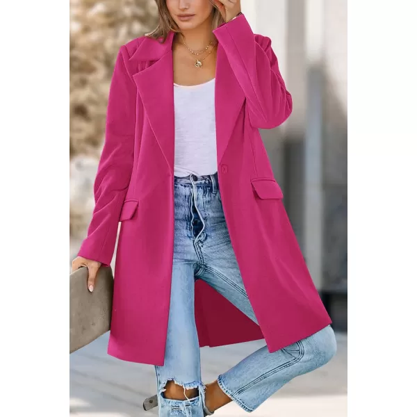 imagePRETTYGARDEN Womens 2023 Fall Long Blazer Jackets Long Sleeve Lapel Pockets Loose Fit Work Casual Blazers OuterwearRose Red