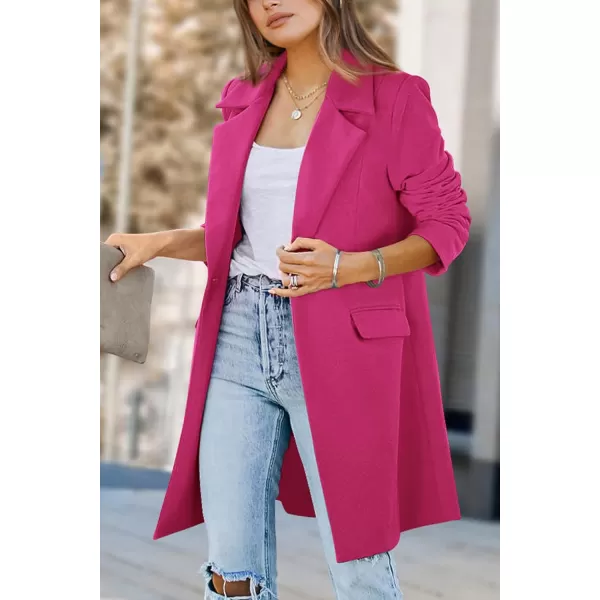 imagePRETTYGARDEN Womens 2023 Fall Long Blazer Jackets Long Sleeve Lapel Pockets Loose Fit Work Casual Blazers OuterwearRose Red