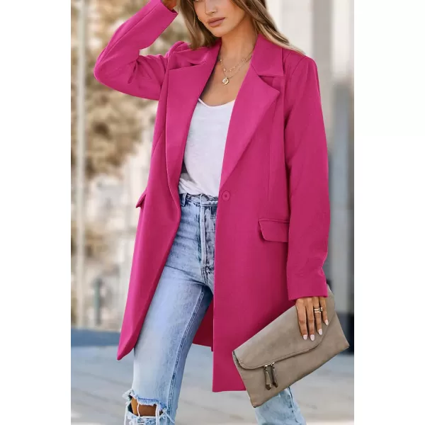 imagePRETTYGARDEN Womens 2023 Fall Long Blazer Jackets Long Sleeve Lapel Pockets Loose Fit Work Casual Blazers OuterwearRose Red