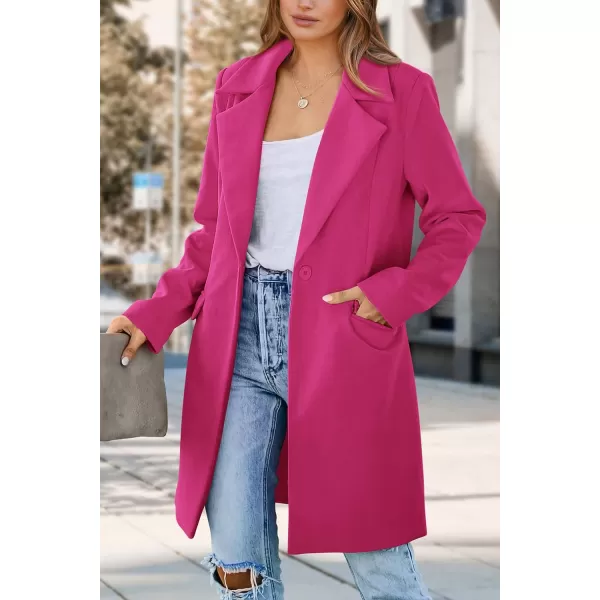 imagePRETTYGARDEN Womens 2023 Fall Long Blazer Jackets Long Sleeve Lapel Pockets Loose Fit Work Casual Blazers OuterwearRose Red