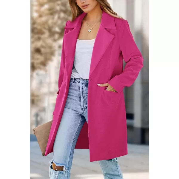 imagePRETTYGARDEN Womens 2023 Fall Long Blazer Jackets Long Sleeve Lapel Pockets Loose Fit Work Casual Blazers OuterwearRose Red
