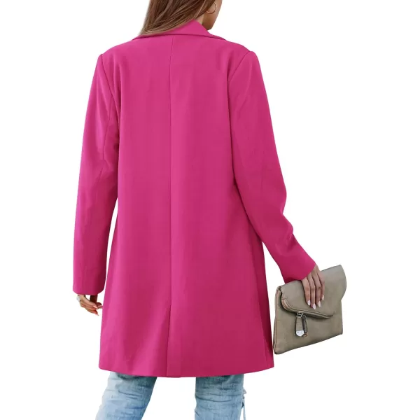 imagePRETTYGARDEN Womens 2023 Fall Long Blazer Jackets Long Sleeve Lapel Pockets Loose Fit Work Casual Blazers OuterwearRose Red