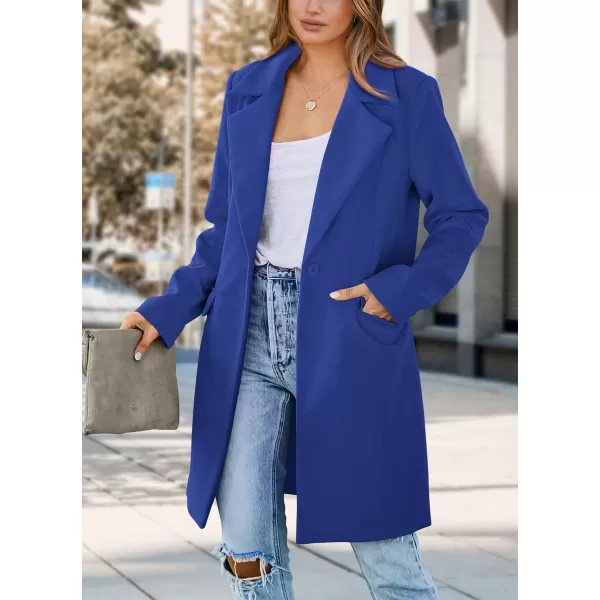 imagePRETTYGARDEN Womens 2023 Fall Long Blazer Jackets Long Sleeve Lapel Pockets Loose Fit Work Casual Blazers OuterwearRoyal Blue