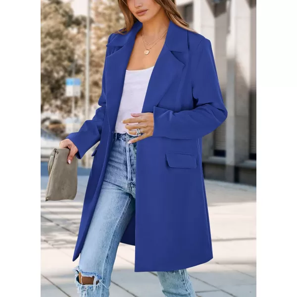 imagePRETTYGARDEN Womens 2023 Fall Long Blazer Jackets Long Sleeve Lapel Pockets Loose Fit Work Casual Blazers OuterwearRoyal Blue