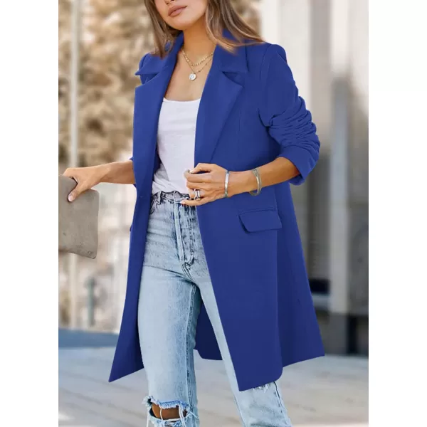 imagePRETTYGARDEN Womens 2023 Fall Long Blazer Jackets Long Sleeve Lapel Pockets Loose Fit Work Casual Blazers OuterwearRoyal Blue