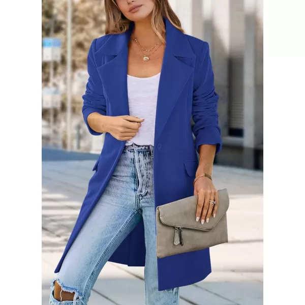 imagePRETTYGARDEN Womens 2023 Fall Long Blazer Jackets Long Sleeve Lapel Pockets Loose Fit Work Casual Blazers OuterwearRoyal Blue