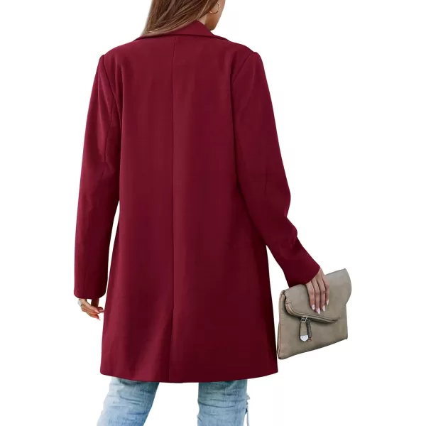 imagePRETTYGARDEN Womens 2023 Fall Long Blazer Jackets Long Sleeve Lapel Pockets Loose Fit Work Casual Blazers OuterwearWine Red