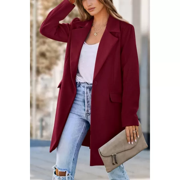 imagePRETTYGARDEN Womens 2023 Fall Long Blazer Jackets Long Sleeve Lapel Pockets Loose Fit Work Casual Blazers OuterwearWine Red