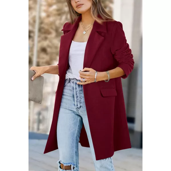 imagePRETTYGARDEN Womens 2023 Fall Long Blazer Jackets Long Sleeve Lapel Pockets Loose Fit Work Casual Blazers OuterwearWine Red