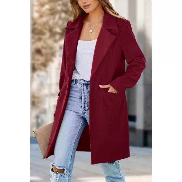 imagePRETTYGARDEN Womens 2023 Fall Long Blazer Jackets Long Sleeve Lapel Pockets Loose Fit Work Casual Blazers OuterwearWine Red