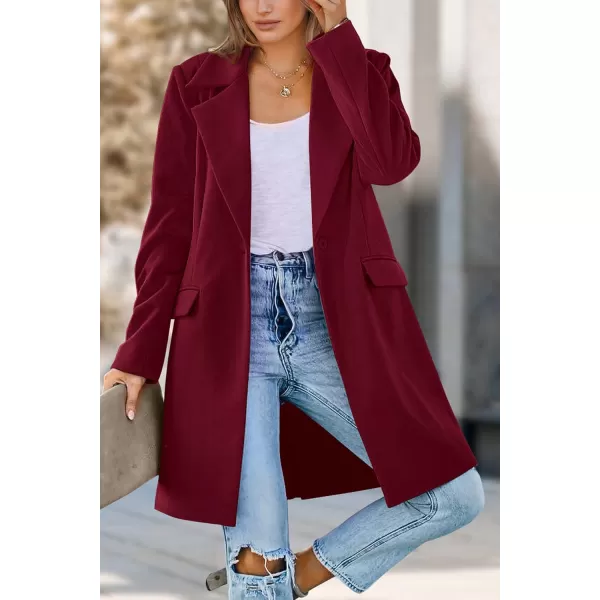 imagePRETTYGARDEN Womens 2023 Fall Long Blazer Jackets Long Sleeve Lapel Pockets Loose Fit Work Casual Blazers OuterwearWine Red