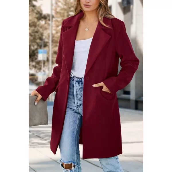 imagePRETTYGARDEN Womens 2023 Fall Long Blazer Jackets Long Sleeve Lapel Pockets Loose Fit Work Casual Blazers OuterwearWine Red