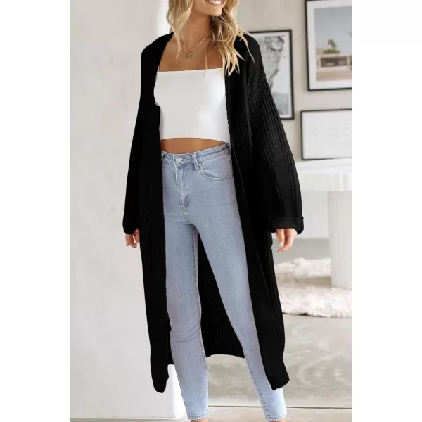 imagePRETTYGARDEN Womens 2023 Fall Long Cardigan Sweaters Open Front Long Sleeve Loose Fit Pockets Knit Sweater Coat OuterwearBlack