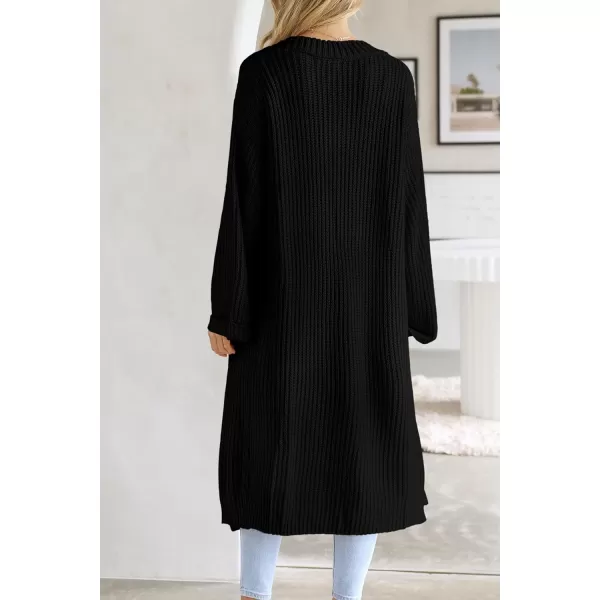 imagePRETTYGARDEN Womens 2023 Fall Long Cardigan Sweaters Open Front Long Sleeve Loose Fit Pockets Knit Sweater Coat OuterwearBlack
