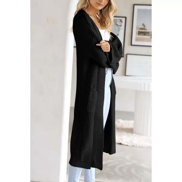 imagePRETTYGARDEN Womens 2023 Fall Long Cardigan Sweaters Open Front Long Sleeve Loose Fit Pockets Knit Sweater Coat OuterwearBlack