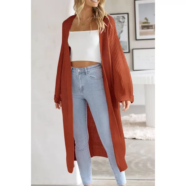 imagePRETTYGARDEN Womens 2023 Fall Long Cardigan Sweaters Open Front Long Sleeve Loose Fit Pockets Knit Sweater Coat OuterwearBrick Red