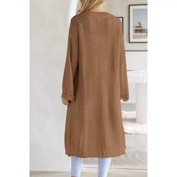 imagePRETTYGARDEN Womens 2023 Fall Long Cardigan Sweaters Open Front Long Sleeve Loose Fit Pockets Knit Sweater Coat OuterwearCamel